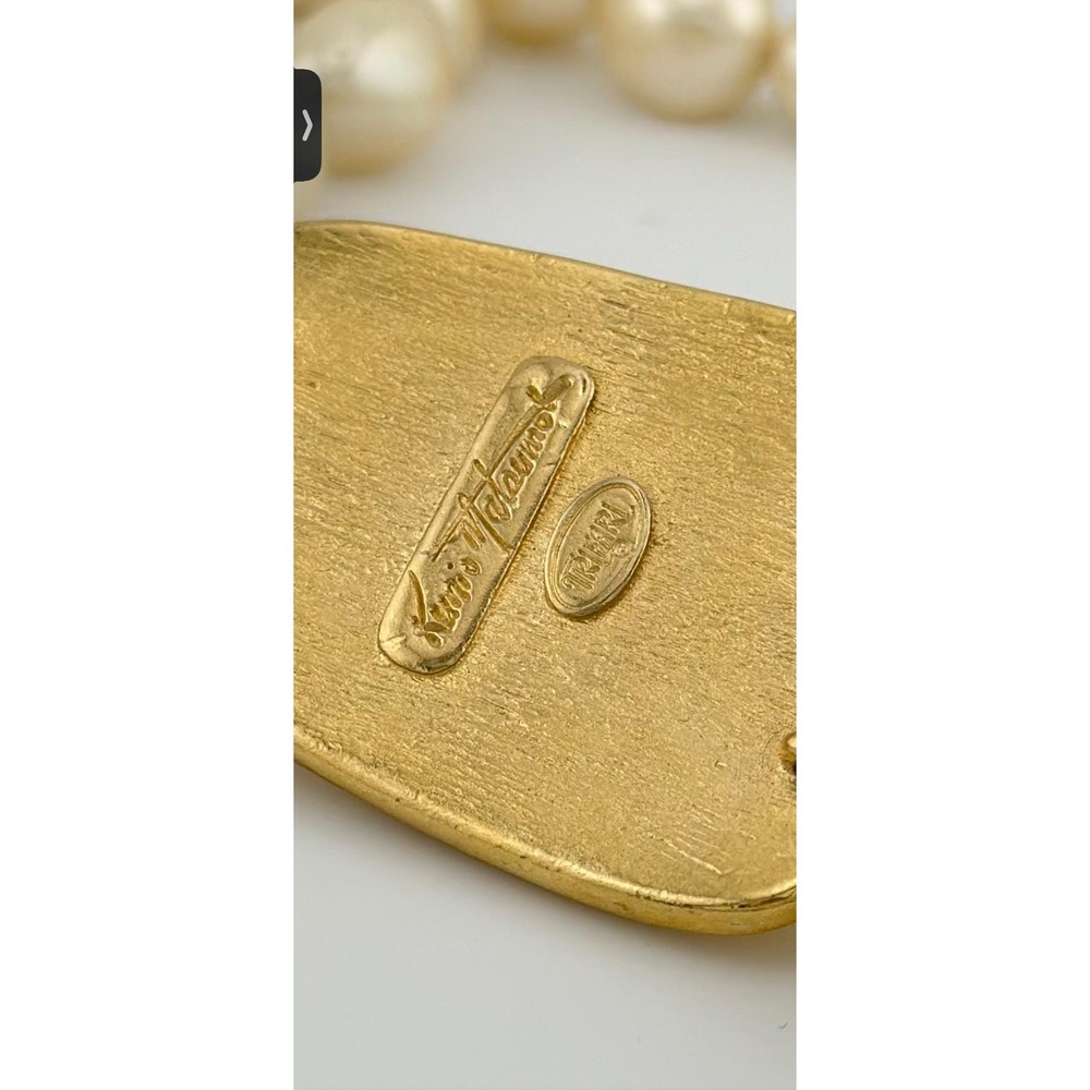 Trifari Kunio Matsumoto Faux Baroque Pearl Double Strand Gold Pendant Necklace - Picture 4 of 8